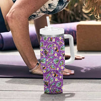Hawaiian Island Shapes-Iconic Landscape Tumbler With Handle with Plumeria and Palaka Purple Color LT03 - Polynesian Pride