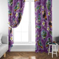Hawaiian Island Shapes-Iconic Landscape Window Curtain with Plumeria and Palaka Purple Color