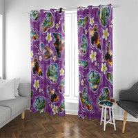Hawaiian Island Shapes-Iconic Landscape Window Curtain with Plumeria and Palaka Purple Color
