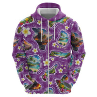Hawaiian Island Shapes-Iconic Landscape Zip Hoodie with Plumeria and Palaka Purple Color LT03 - Polynesian Pride