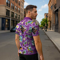 Hawaiian Island Shapes-Iconic Landscape Zipper Polo Shirt with Plumeria and Palaka Purple Color LT03 - Polynesian Pride