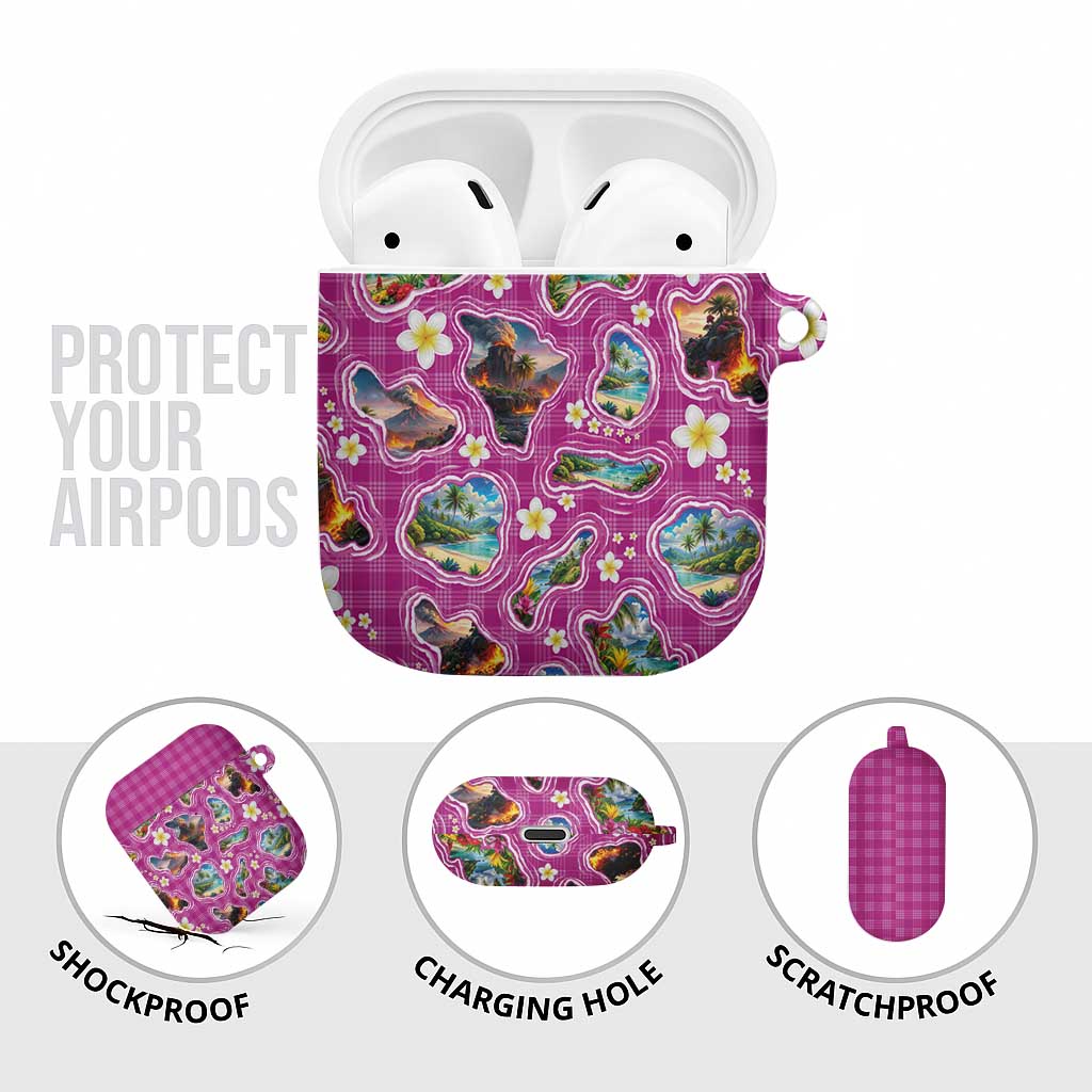 Hawaiian Island Shapes-Iconic Landscape AirPods Case with Plumeria and Palaka Pink Color