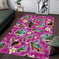 Hawaiian Island Shapes-Iconic Landscape Area Rug with Plumeria and Palaka Pink Color