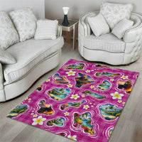 Hawaiian Island Shapes-Iconic Landscape Area Rug with Plumeria and Palaka Pink Color