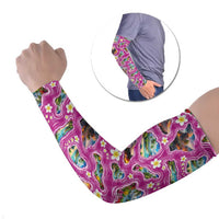 Hawaiian Island Shapes-Iconic Landscape Arm Sleeves with Plumeria and Palaka Pink Color