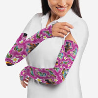 Hawaiian Island Shapes-Iconic Landscape Arm Sleeves with Plumeria and Palaka Pink Color