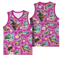 Hawaiian Island Shapes-Iconic Landscape Basketball Jersey with Plumeria and Palaka Pink Color LT03 - Polynesian Pride