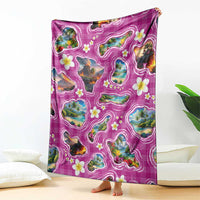 Hawaiian Island Shapes-Iconic Landscape Blanket with Plumeria and Palaka Pink Color