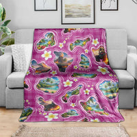 Hawaiian Island Shapes-Iconic Landscape Blanket with Plumeria and Palaka Pink Color