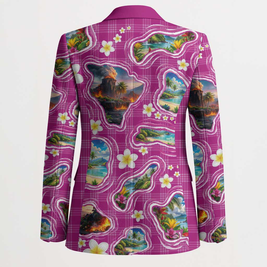 Hawaiian Island Shapes-Iconic Landscape Blazer with Plumeria and Palaka Pink Color