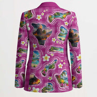 Hawaiian Island Shapes-Iconic Landscape Blazer with Plumeria and Palaka Pink Color