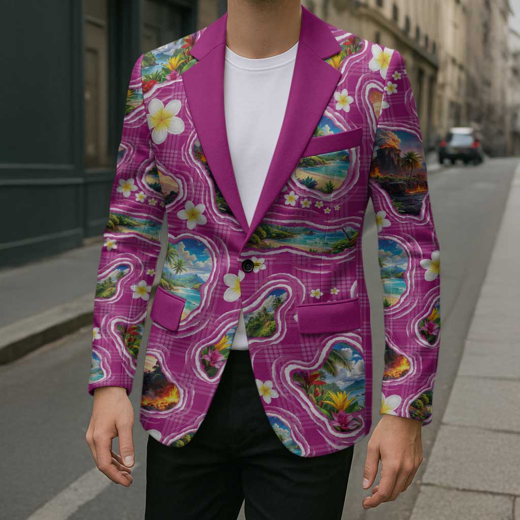Hawaiian Island Shapes-Iconic Landscape Blazer with Plumeria and Palaka Pink Color