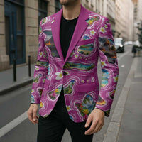 Hawaiian Island Shapes-Iconic Landscape Blazer with Plumeria and Palaka Pink Color