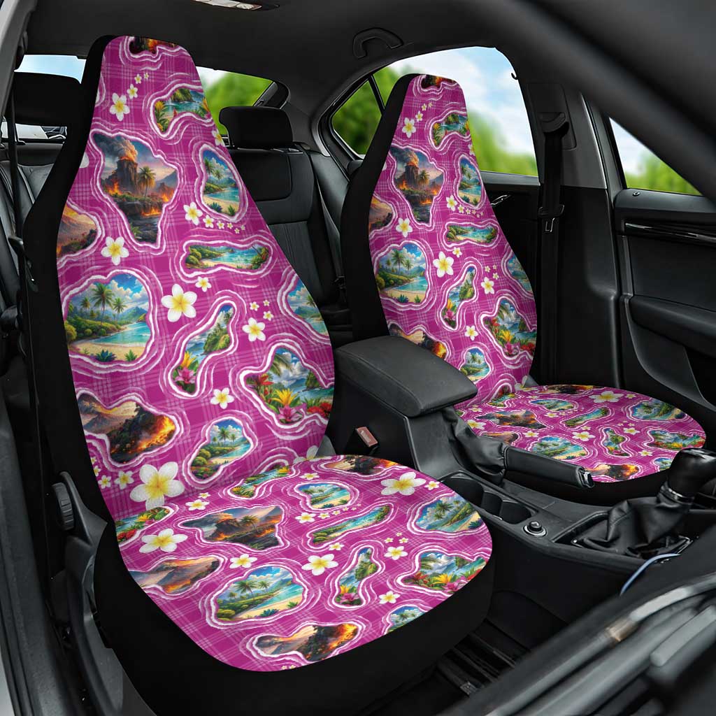 Hawaiian Island Shapes-Iconic Landscape Car Seat Cover with Plumeria and Palaka Pink Color LT03 One Size Pink - Polynesian Pride