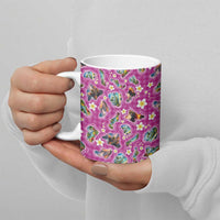 Hawaiian Island Shapes-Iconic Landscape Ceramic Mug with Plumeria and Palaka Pink Color