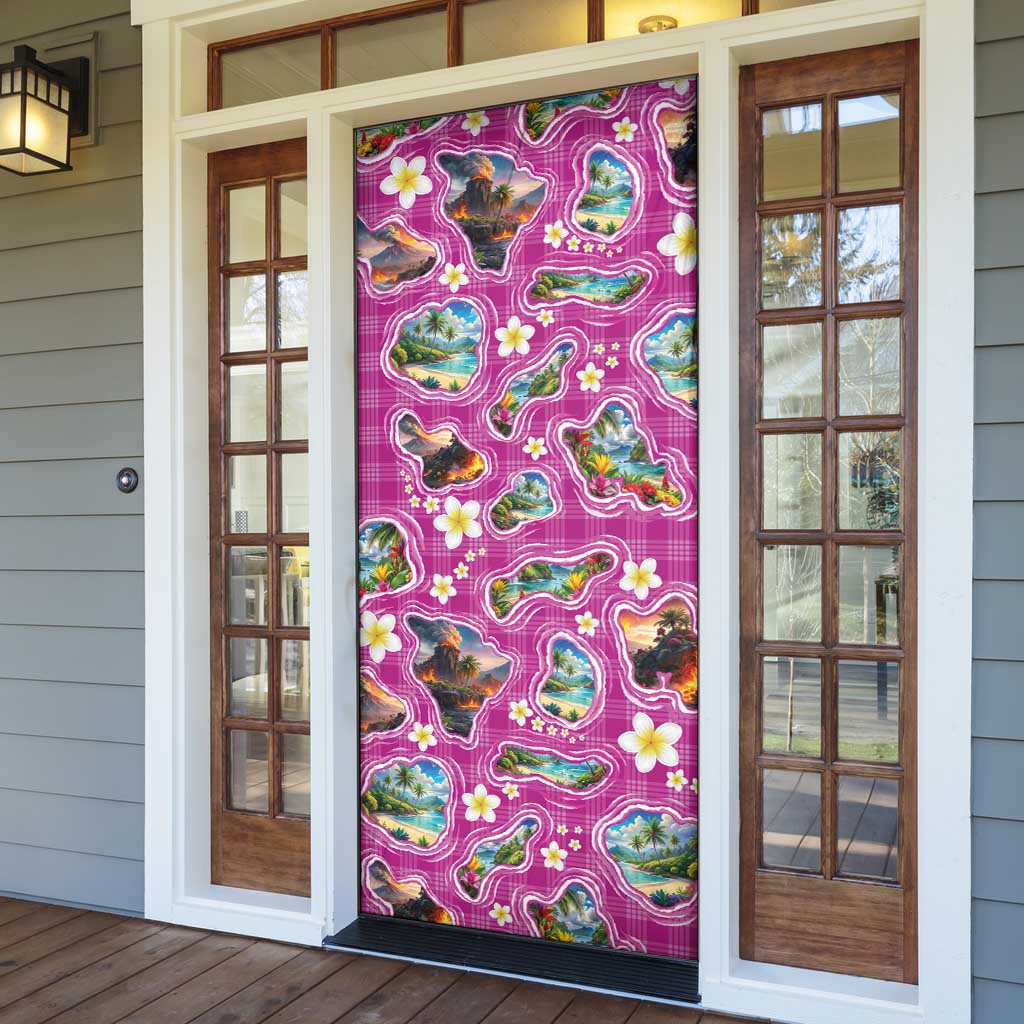 Hawaiian Island Shapes-Iconic Landscape Door Cover with Plumeria and Palaka Pink Color LT03 - Polynesian Pride