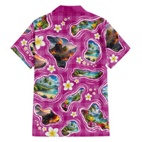 Hawaiian Island Shapes-Iconic Landscape Family Matching Long Sleeve Bodycon Dress and Hawaiian Shirt with Plumeria and Palaka Pink Color LT03 - Polynesian Pride