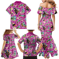 Hawaiian Island Shapes-Iconic Landscape Family Matching Mermaid Dress and Hawaiian Shirt with Plumeria and Palaka Pink Color LT03 - Polynesian Pride
