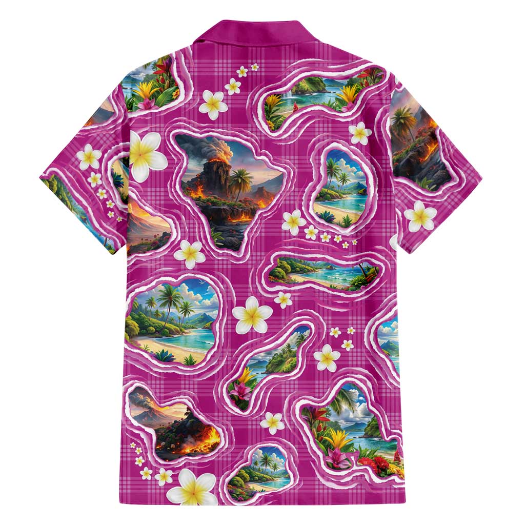 Hawaiian Island Shapes-Iconic Landscape Family Matching Off Shoulder Maxi Dress and Hawaiian Shirt with Plumeria and Palaka Pink Color LT03 - Polynesian Pride