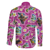 Hawaiian Island Shapes-Iconic Landscape Family Matching Off Shoulder Maxi Dress and Hawaiian Shirt with Plumeria and Palaka Pink Color LT03 - Polynesian Pride