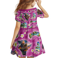 Hawaiian Island Shapes-Iconic Landscape Family Matching Off Shoulder Short Dress and Hawaiian Shirt with Plumeria and Palaka Pink Color LT03 - Polynesian Pride