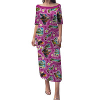 Hawaiian Island Shapes-Iconic Landscape Family Matching Puletasi and Hawaiian Shirt with Plumeria and Palaka Pink Color LT03 Mom's Dress Pink - Polynesian Pride
