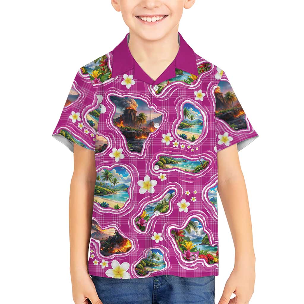 Hawaiian Island Shapes-Iconic Landscape Hawaiian Shirt with Plumeria and Palaka Pink Color LT03 - Polynesian Pride