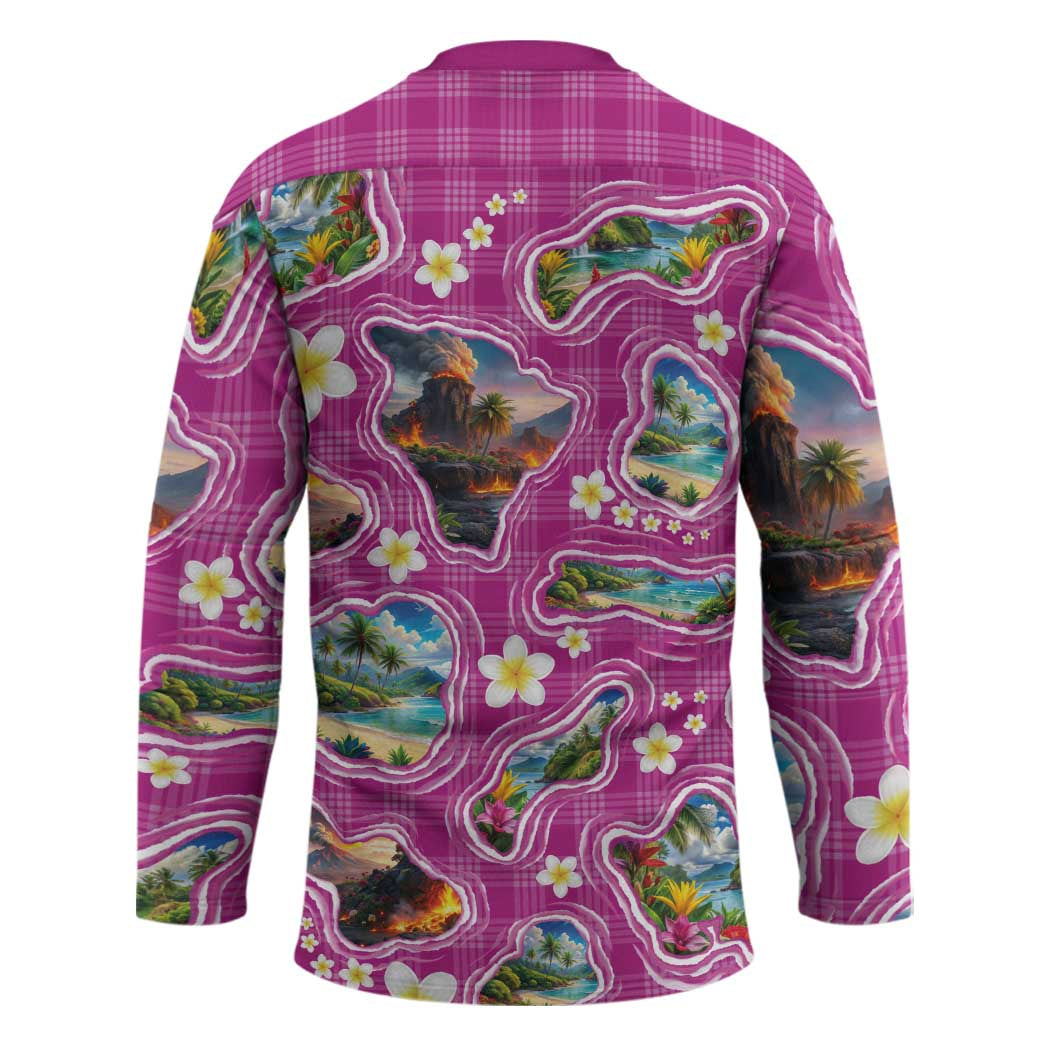 Hawaiian Island Shapes-Iconic Landscape Hockey Jersey with Plumeria and Palaka Pink Color LT03 - Polynesian Pride