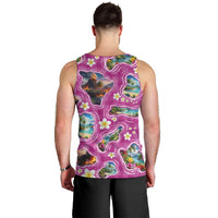 Hawaiian Island Shapes-Iconic Landscape Men Tank Top with Plumeria and Palaka Pink Color