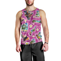 Hawaiian Island Shapes-Iconic Landscape Men Tank Top with Plumeria and Palaka Pink Color