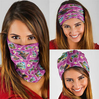 Hawaiian Island Shapes-Iconic Landscape Neck Gaiter with Plumeria and Palaka Pink Color