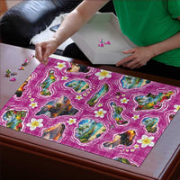 Hawaiian Island Shapes-Iconic Landscape Puzzle with Plumeria and Palaka Pink Color