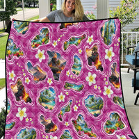 Hawaiian Island Shapes-Iconic Landscape Quilt with Plumeria and Palaka Pink Color
