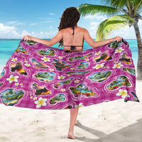 Hawaiian Island Shapes-Iconic Landscape Sarong with Plumeria and Palaka Pink Color