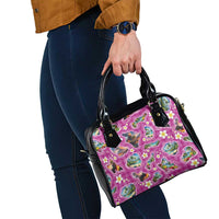 Hawaiian Island Shapes-Iconic Landscape Shoulder Handbag with Plumeria and Palaka Pink Color