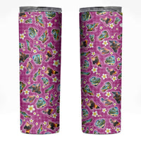 Hawaiian Island Shapes-Iconic Landscape Skinny Tumbler with Plumeria and Palaka Pink Color LT03 Pink - Polynesian Pride