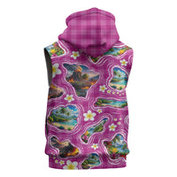 Hawaiian Island Shapes-Iconic Landscape Sleeveless Hoodie with Plumeria and Palaka Pink Color LT03 - Polynesian Pride