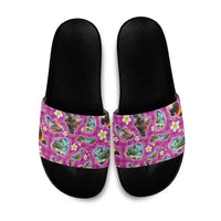 Hawaiian Island Shapes-Iconic Landscape Slide Sandals with Plumeria and Palaka Pink Color
