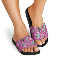 Hawaiian Island Shapes-Iconic Landscape Slide Sandals with Plumeria and Palaka Pink Color
