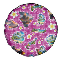 Hawaiian Island Shapes-Iconic Landscape Spare Tire Cover with Plumeria and Palaka Pink Color LT03 - Polynesian Pride