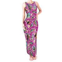 Hawaiian Island Shapes-Iconic Landscape Tank Maxi Dress with Plumeria and Palaka Pink Color LT03 Women Pink - Polynesian Pride