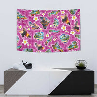 Hawaiian Island Shapes-Iconic Landscape Tapestry with Plumeria and Palaka Pink Color