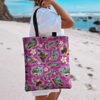 Hawaiian Island Shapes-Iconic Landscape Tote Bag with Plumeria and Palaka Pink Color