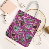 Hawaiian Island Shapes-Iconic Landscape Tote Bag with Plumeria and Palaka Pink Color