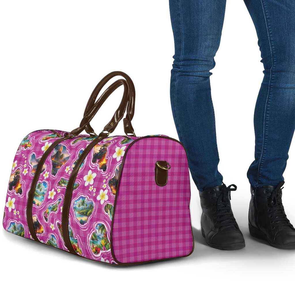 Hawaiian Island Shapes-Iconic Landscape Travel Bag with Plumeria and Palaka Pink Color LT03 - Polynesian Pride