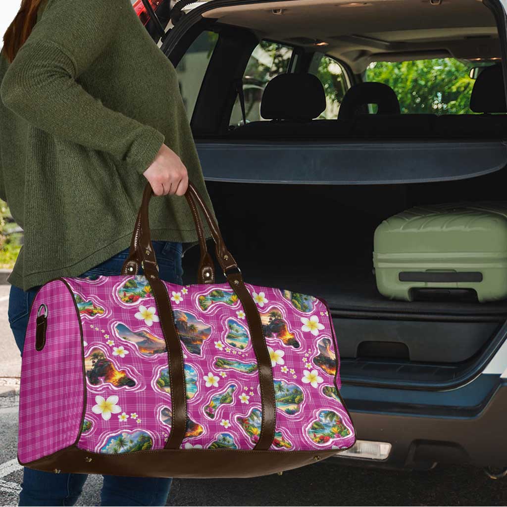 Hawaiian Island Shapes-Iconic Landscape Travel Bag with Plumeria and Palaka Pink Color LT03 - Polynesian Pride