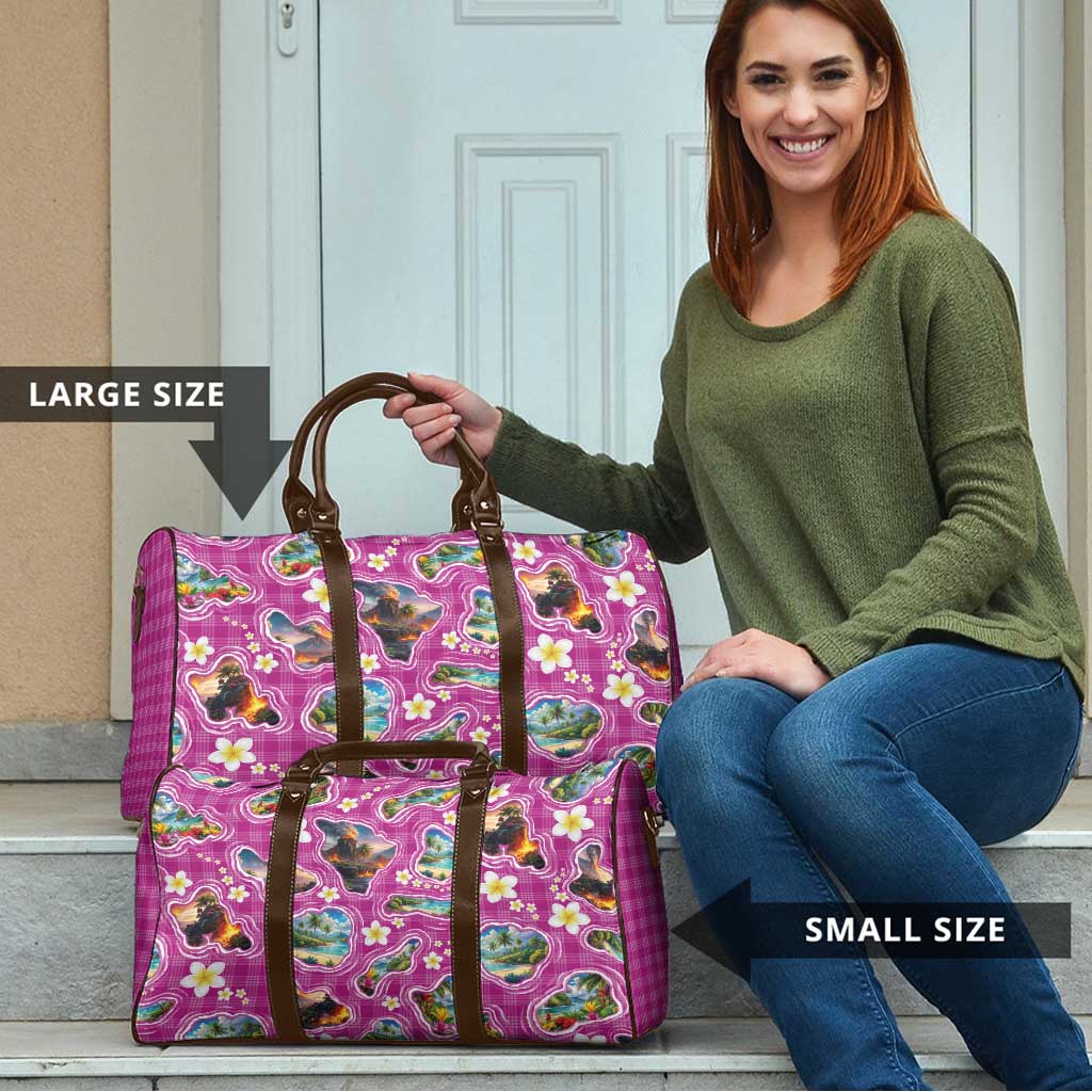 Hawaiian Island Shapes-Iconic Landscape Travel Bag with Plumeria and Palaka Pink Color LT03 - Polynesian Pride