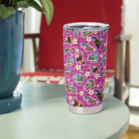 Hawaiian Island Shapes-Iconic Landscape Tumbler Cup with Plumeria and Palaka Pink Color LT03 - Polynesian Pride