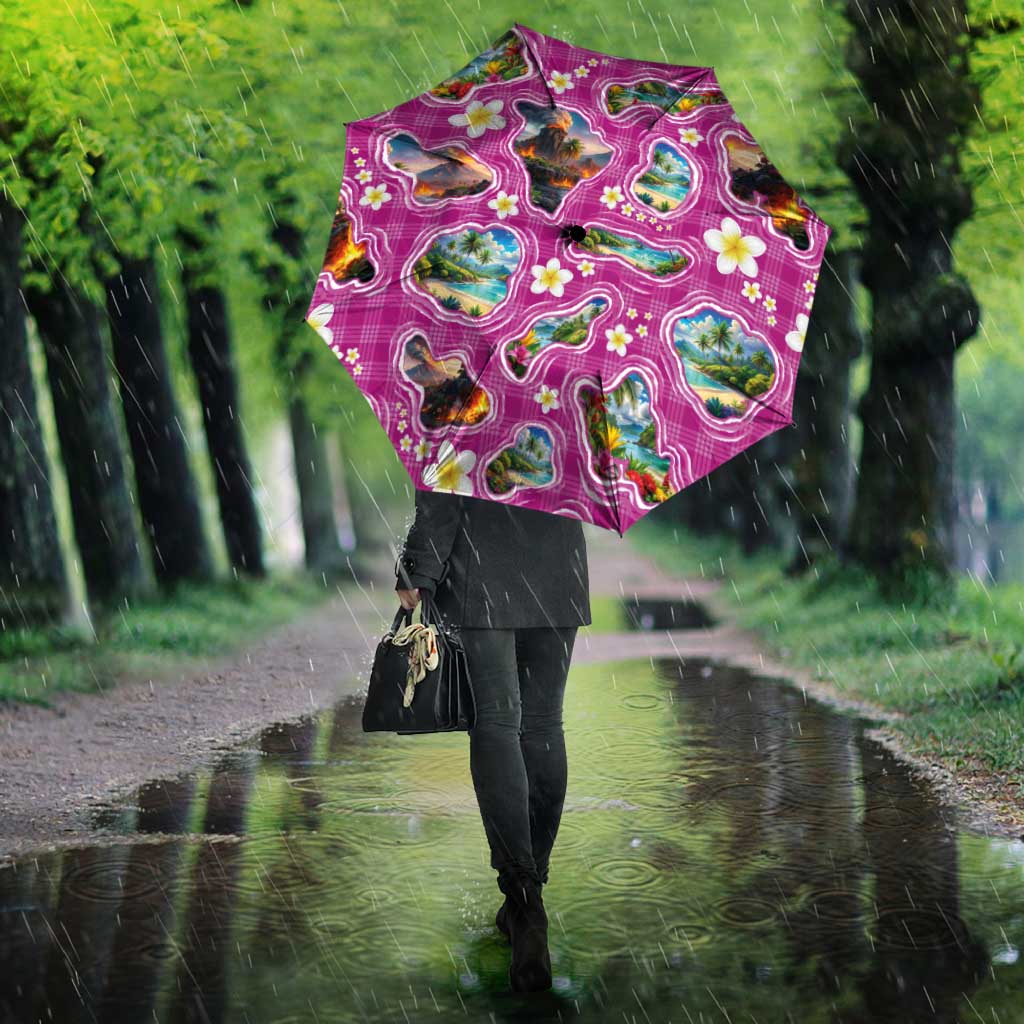 Hawaiian Island Shapes-Iconic Landscape Umbrella with Plumeria and Palaka Pink Color