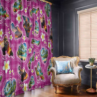Hawaiian Island Shapes-Iconic Landscape Window Curtain with Plumeria and Palaka Pink Color